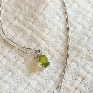 Sterling Silver Green Tourmaline Necklace 18" Dainty 925 Pendant Women's Jewelry